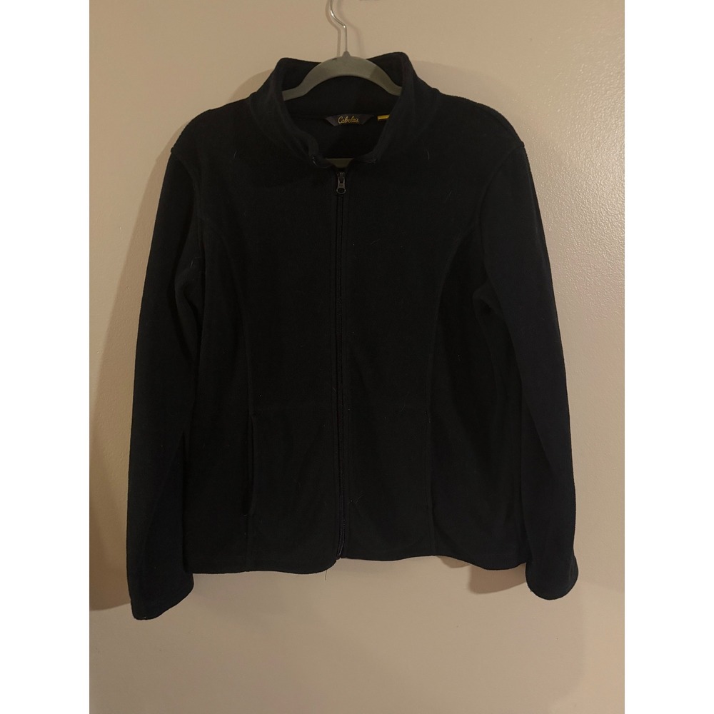 Cabelas Womens Black Full Zip Fleece Jacket Mock Neck Size Medium RN 74747